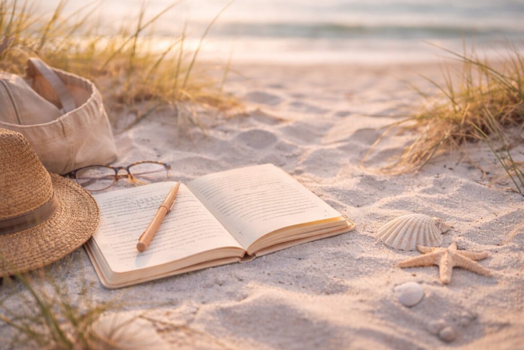Photographie d'une plage tranquille avec des vagues douces et du sable fin.