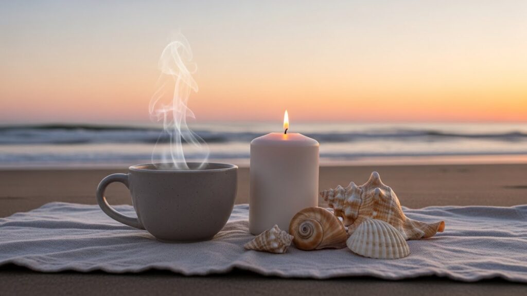 Image représentant des éléments naturels pour le bien-être féminin pendant la ménopause, incluant des plantes et des aliments sains.