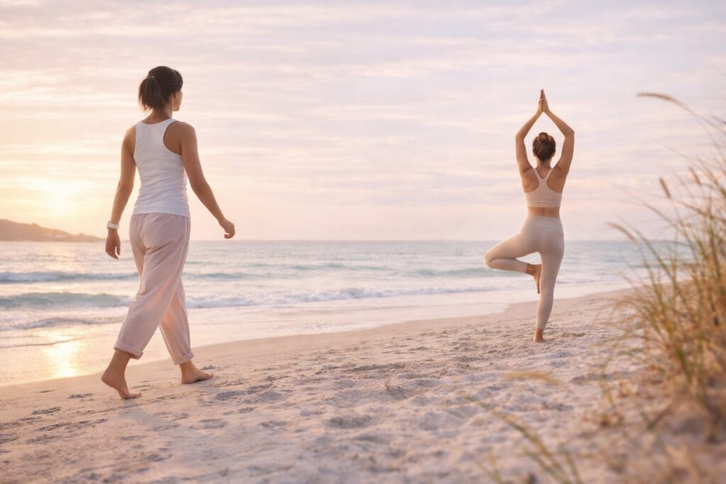 Femme pratiquant des mouvements doux en pleine nature