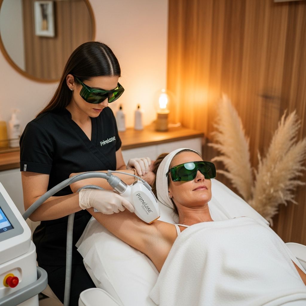 Image illustrant une technique d'épilation douce des aisselles, mettant en avant des produits naturels et un environnement apaisant.